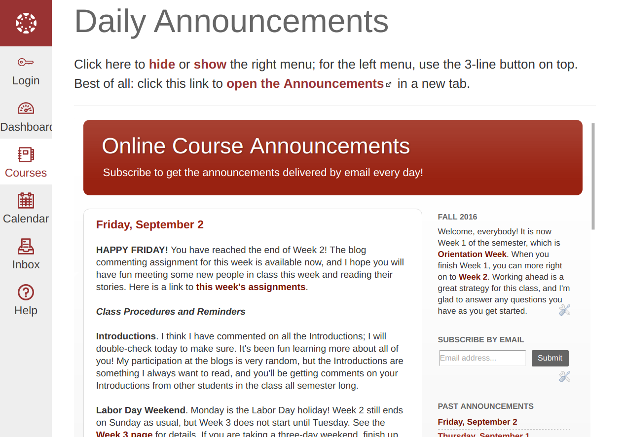 OU Digital Teaching Blogger Announcements as Canvas Homepage