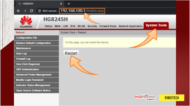 Cara Restart Modem Indihome Huawei dari HP atau PC