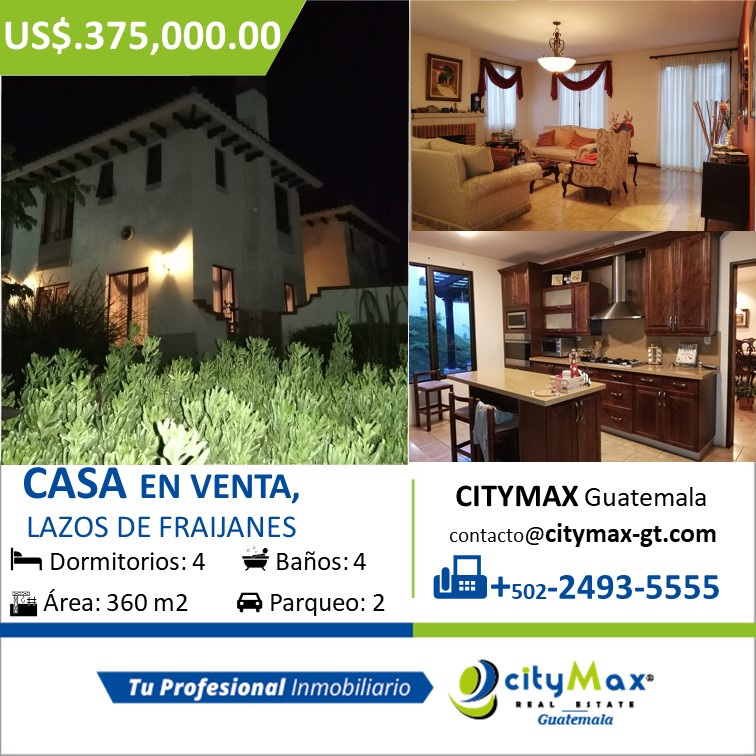 CITYMAX REAL ESTATE GUATEMALA Casa en venta en LAZOS DE FRAIJANES