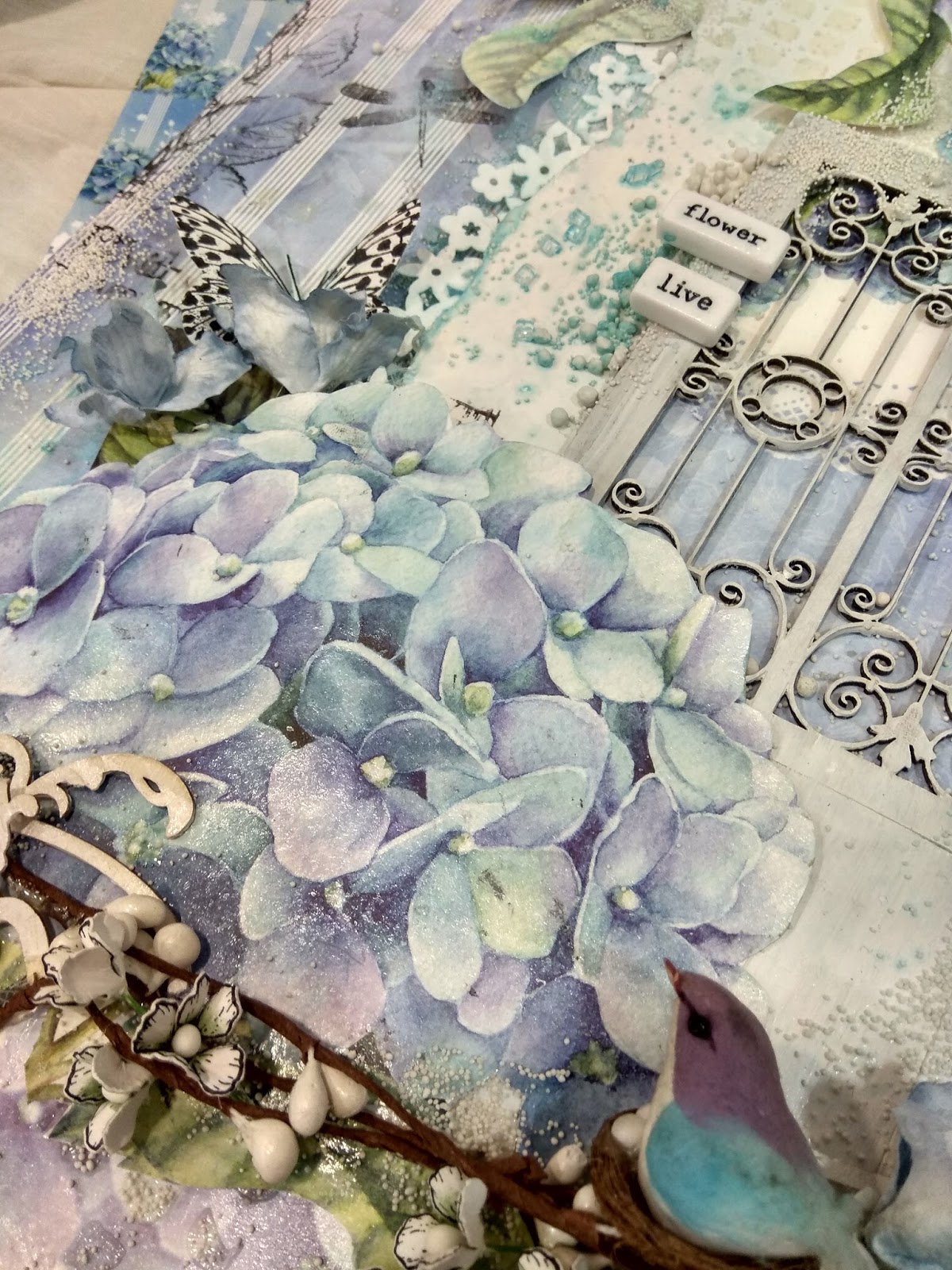 Dress My Craft Mixed Media With Hydrangea Lawns Start to Finish.