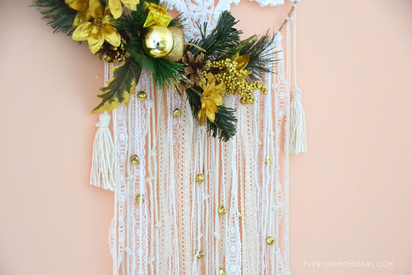Boho Dreamcatcher With Jingle Bells Diy Tutorial In This Dream Catcher You Are Just Hanging Strings Of Lace Ribbon And Yarn Over Again