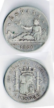 MONEDA ESPAÑA 1870 2 PESETAS