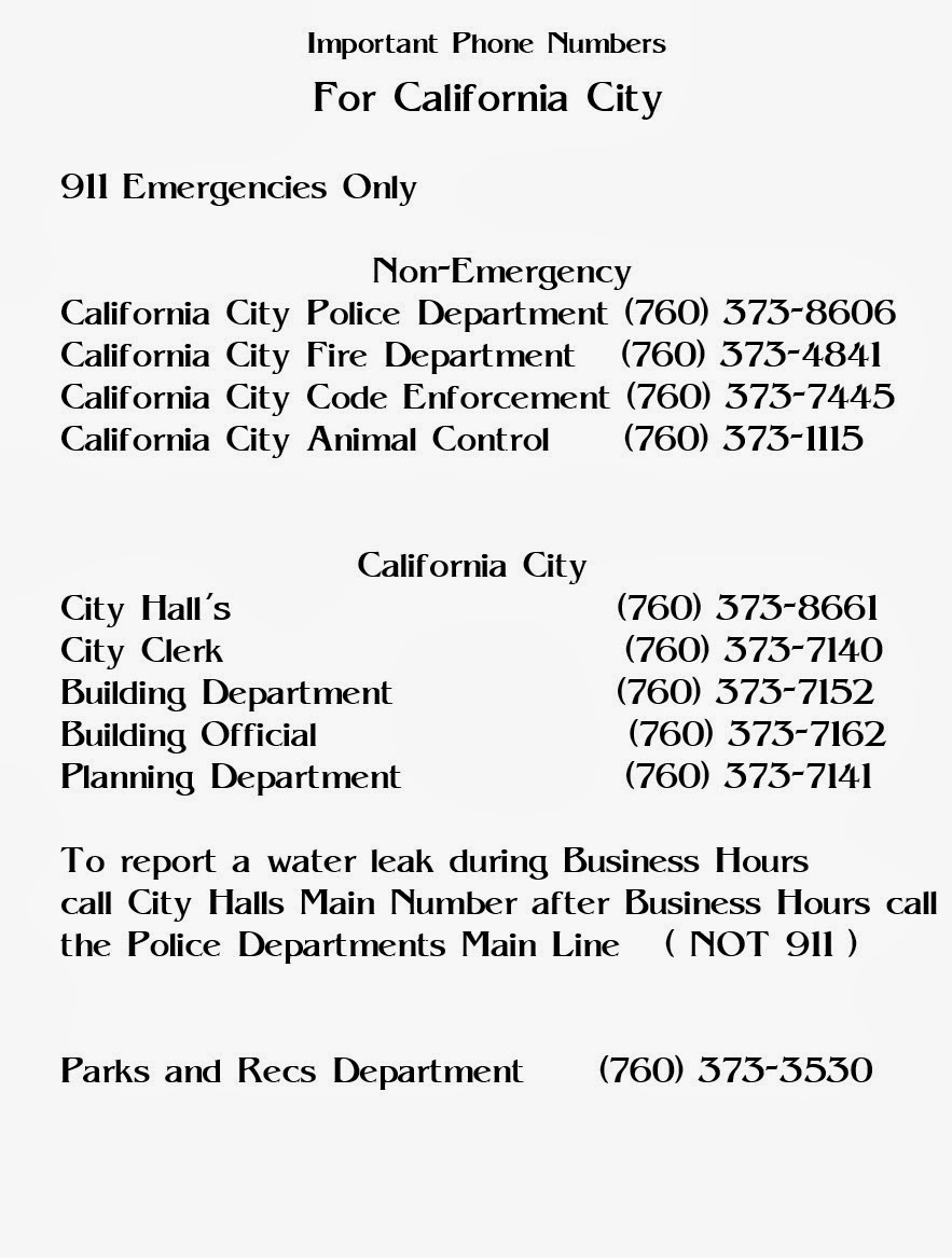 California City Community Watch Important Links And City Phone Numbers