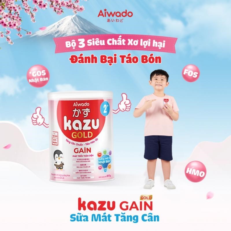 [AIWADO] Sữa Mát Tăng Cân Kazu Gain Gold 2+ 810g (Trên 24 Tháng)