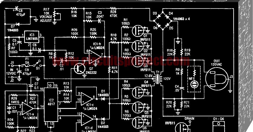 Simple 40W 120Vac Inverter Circuit Diagram