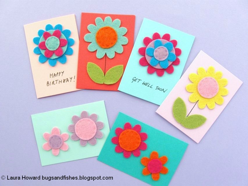 Bugs and Fishes by Lupin Crafting With Felt Flowers Floral Notecards