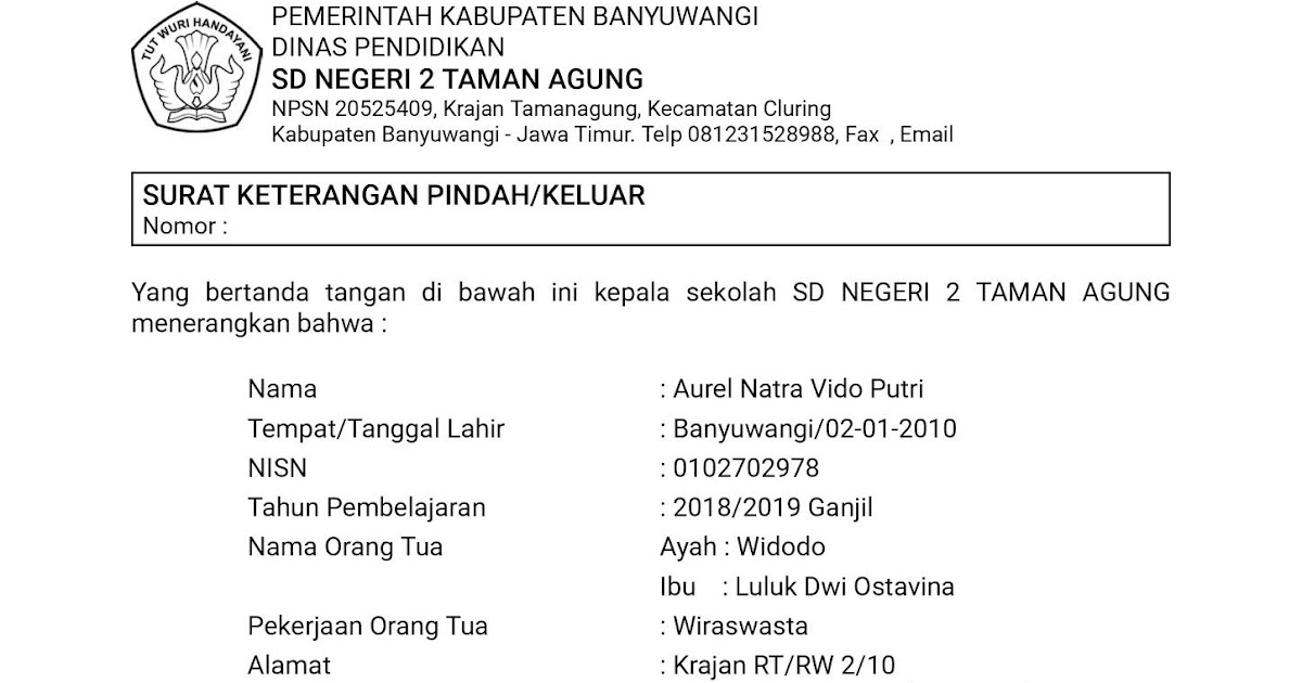 Contoh Surat Mutasi Siswa, Guru, PNS sesuai Aplikasi