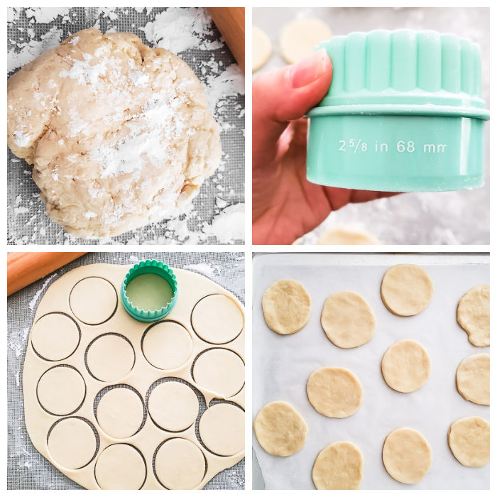 use a biscuit cutter to cut out mini hand pie crusts