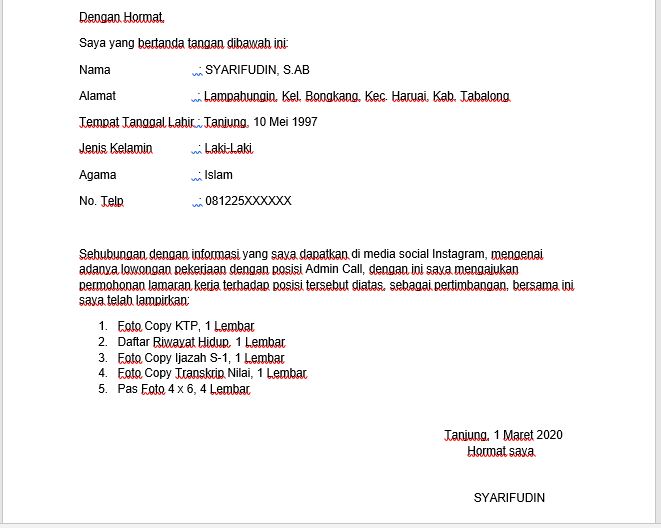 Contoh cv lamaran kerja yang baik dan benar