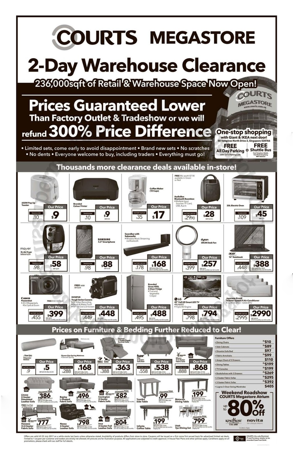 Courts Megastore Warehouse Clearance Sale 22 23 July 2017 Supermarket Promotions