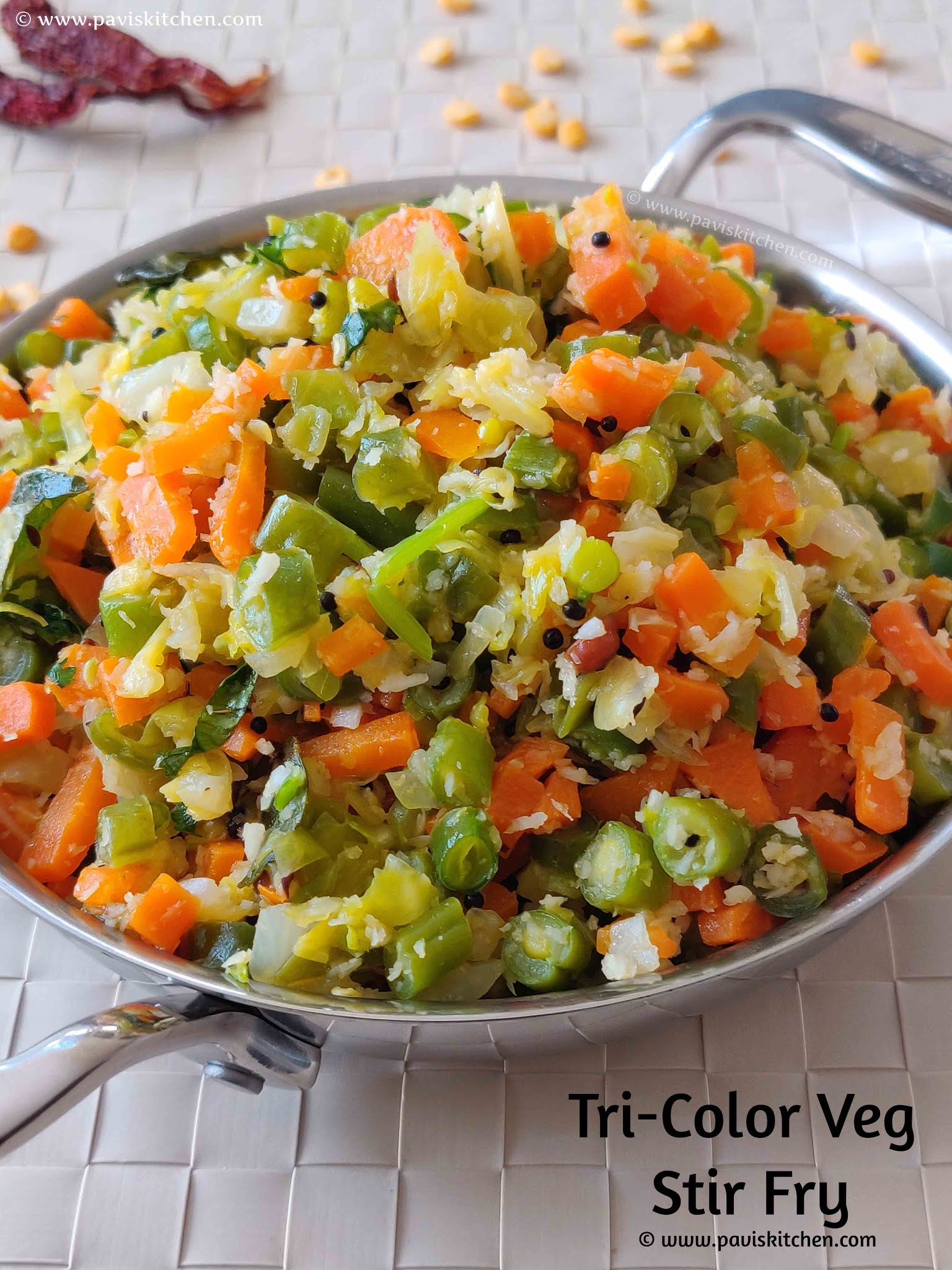 Tricolor poriyal Carrot beans cabbage poriyal recipe kalyana veetu