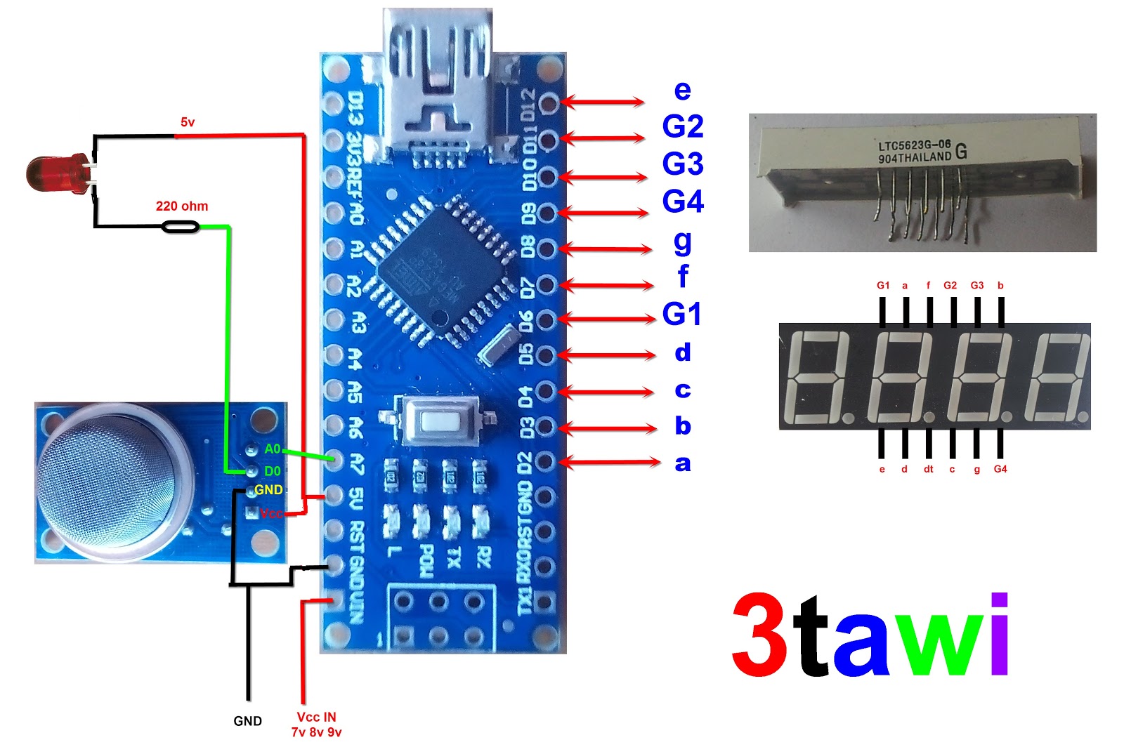 Great Projects: sensor gas 4 Digit 7 segment Arduino Nano