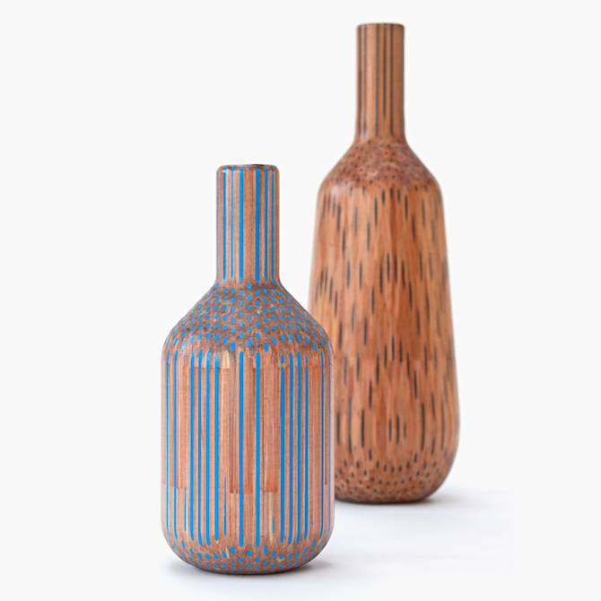 Wooden Vases Made Out Of Pencils by Studio Markunpoika