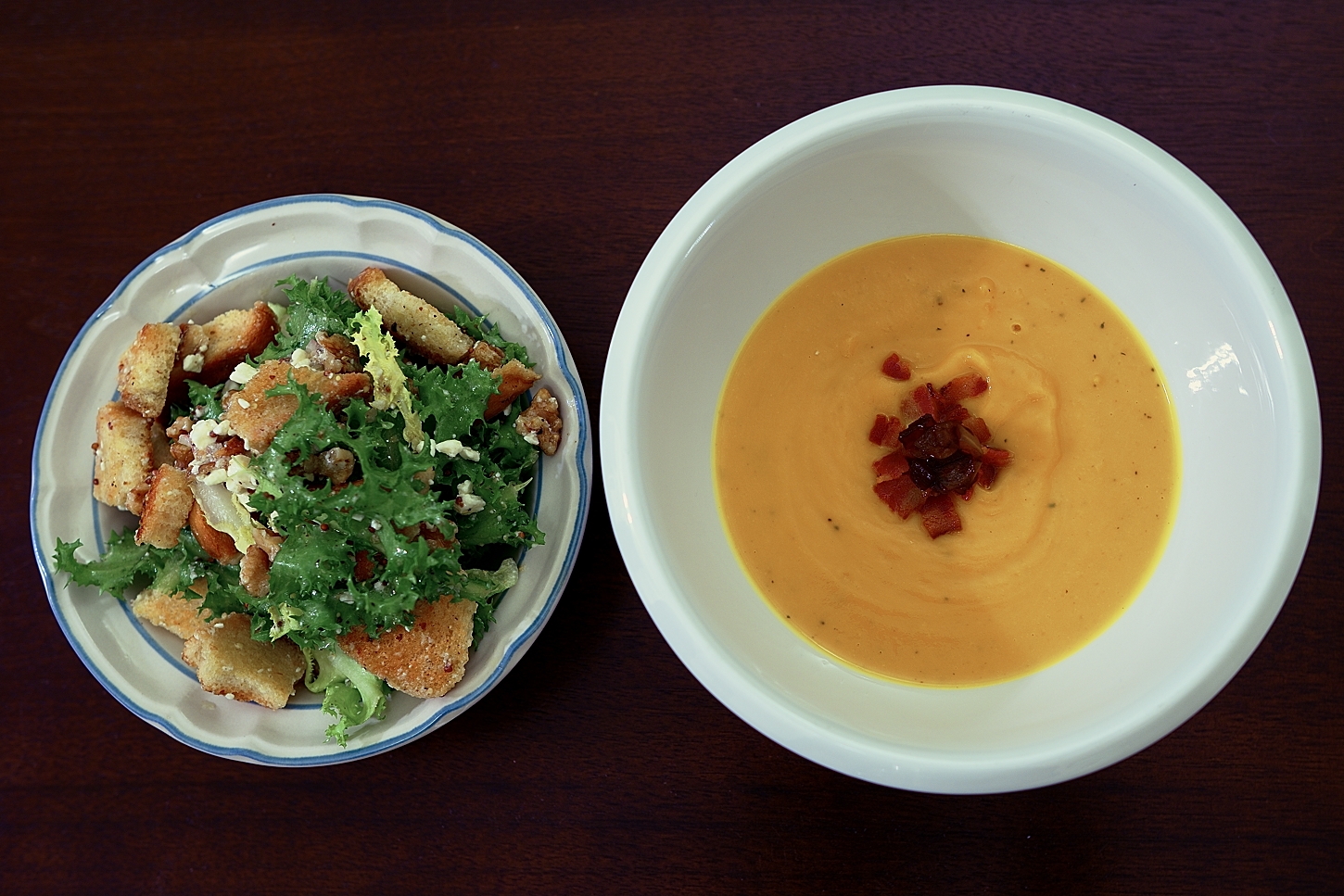 paper and plates Roasted Pumpkin Soup and Curly Endive Salad