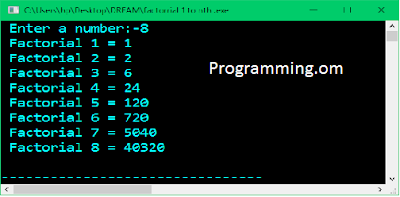 Program in c++ to print 1 to nth numbers of factorial