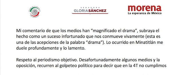 SENADORA Gloria Sánchez, de Morena, culpa a los medios de comunicación por “magnificar el drama” de lo sucedido en Minatitlán GLORIA%2BSANCHEZ