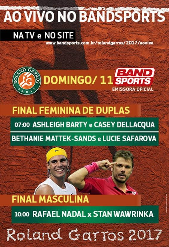 ROLAND GARROS: FINAL MASCULINA E FEMININA DE DUPLAS NESTE DOMINGO (DIA 11)