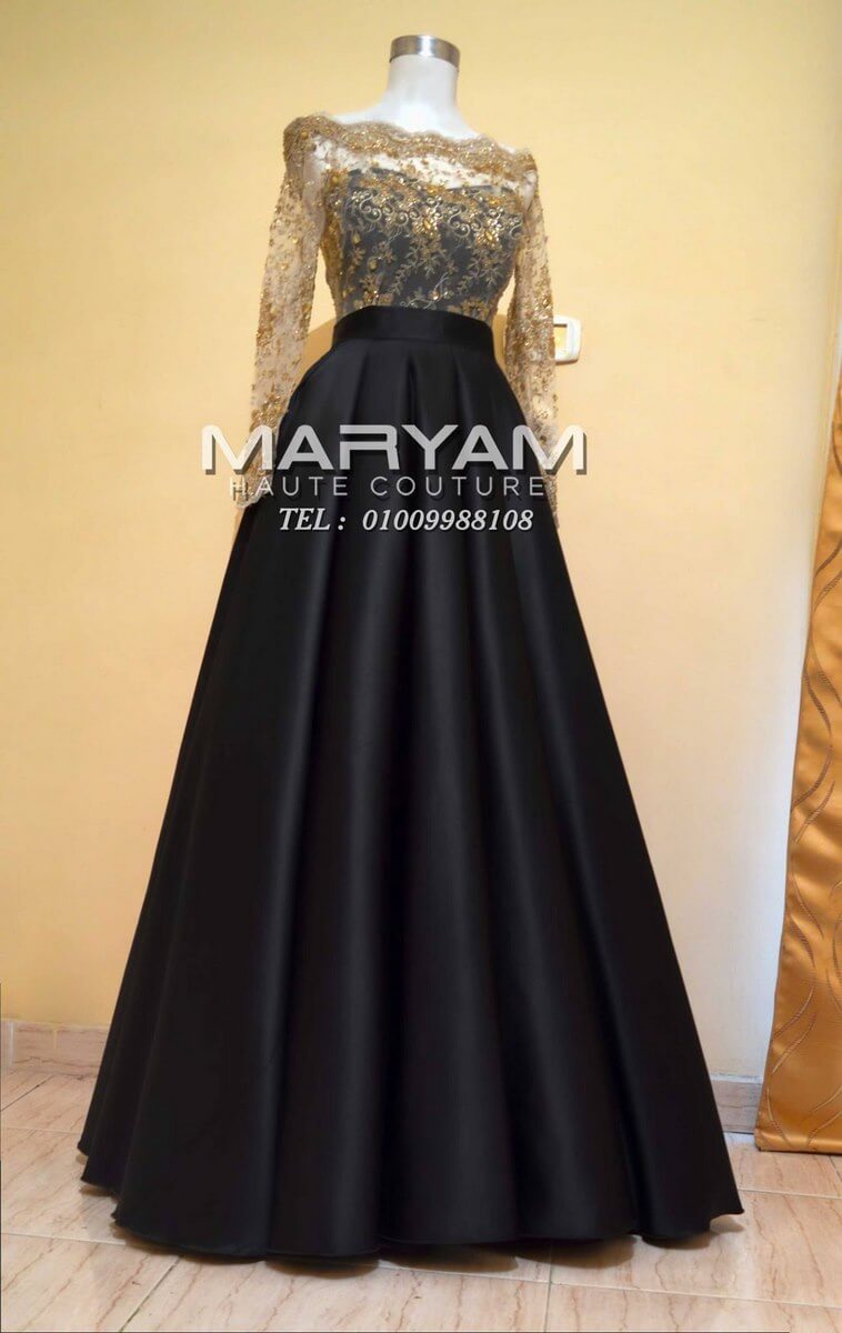 فستان سهرة باللون الاسود فى ذهبى للمحجبات A black evening dress for veiled women