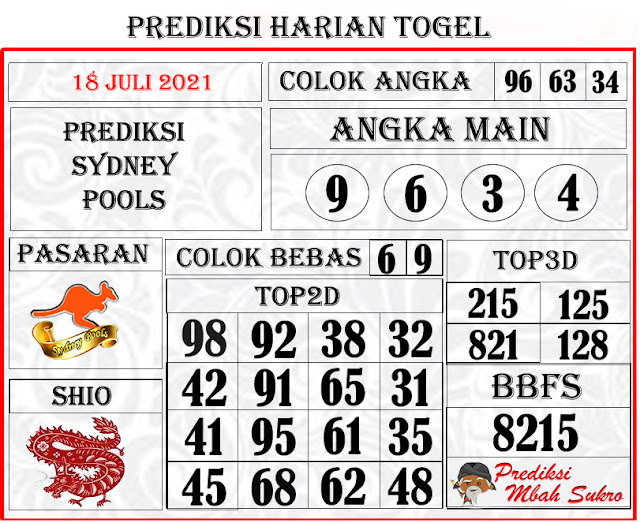 Prediksi Sydney Minggu 18 Juli 2021 Prediksi Mbah Sukro Bocoran Togel Hk Sydney Rumus Jitu