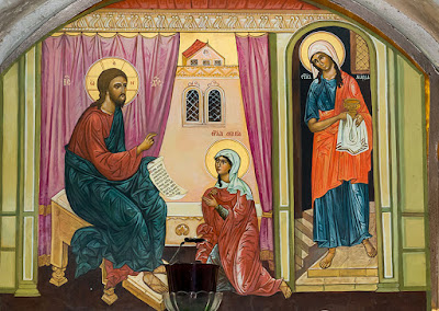Icon of Christ at the home of Mary and Martha 