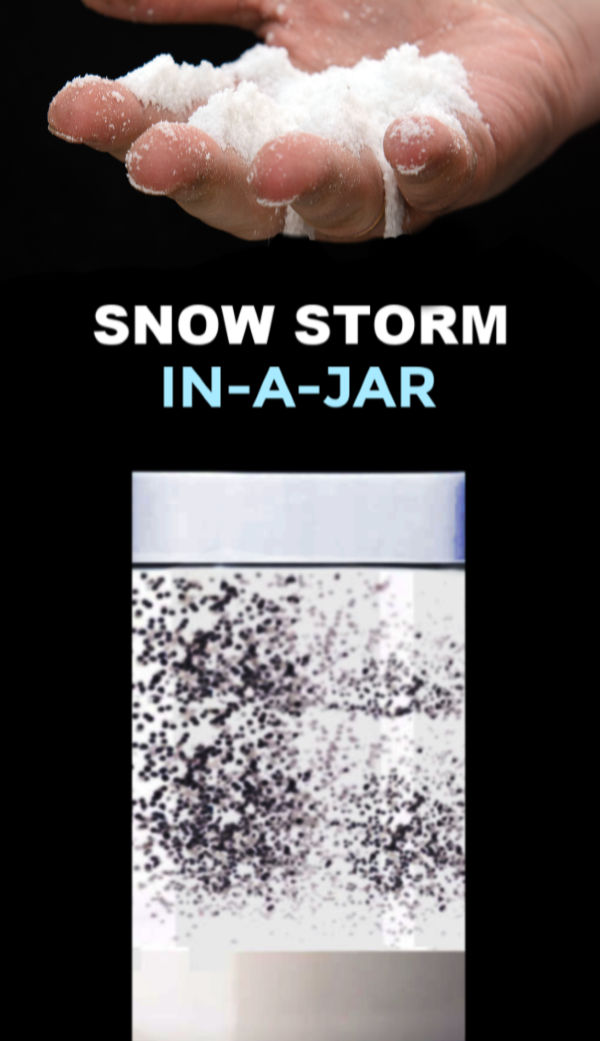 Wow kids of all ages and make a snow storm in-a-jar!  This experiment is a great activity for a cold winter day indoors! #snow #snowstorm #snowstorminajar #snowstormexperiment #snowexperimentsforkids #snowexperimentspreschool #snowcrafts #winterscienceexperimentsforkids #wintercrafts #growingajeweledrose #activitiesforkids