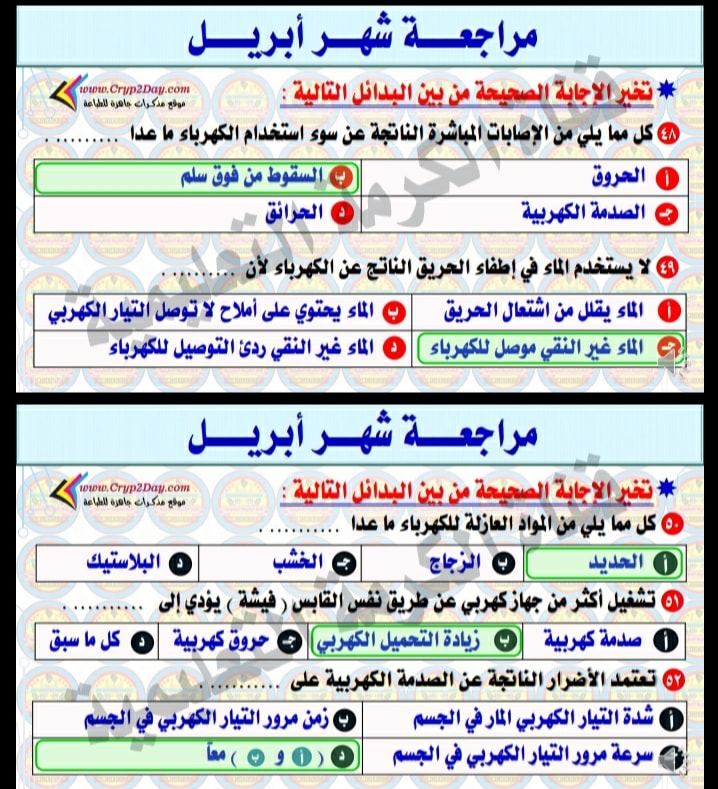 مراجعة منهج ابريل علوم الصف السادس الابتدائي ترم ثاني مجاب عنها 14