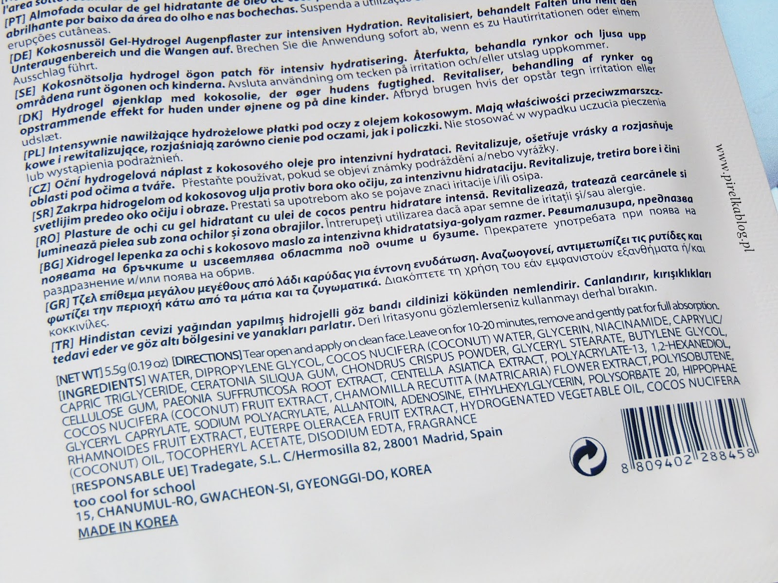 Coconut Oil Serum Eye Patch Płatki pod oczy z olejkiem kokosowym