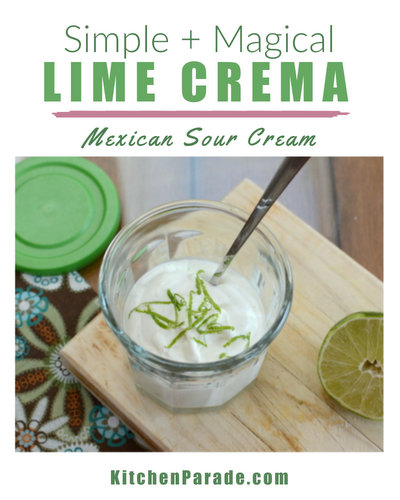 Lime Crema ♥ KitchenParade.com, a simple way to upgrade tacos, quesadillas, enchiladas and more.