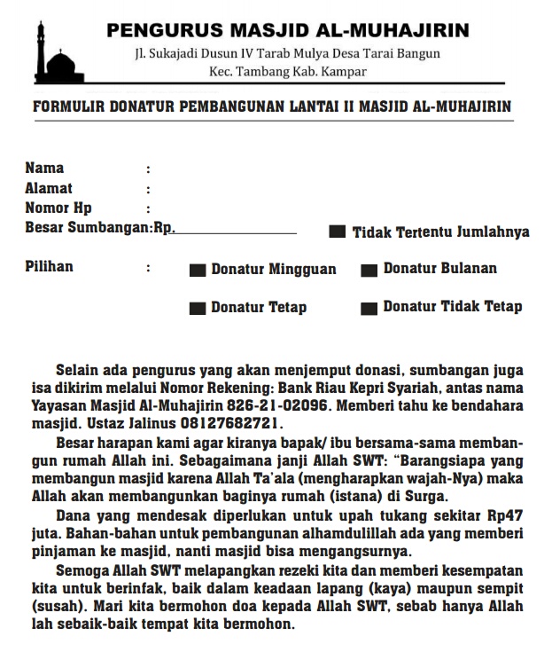 Surat Tawaran Jadi Donatur Pembangunan "Rumah Allah" dan Ajakan Shalat