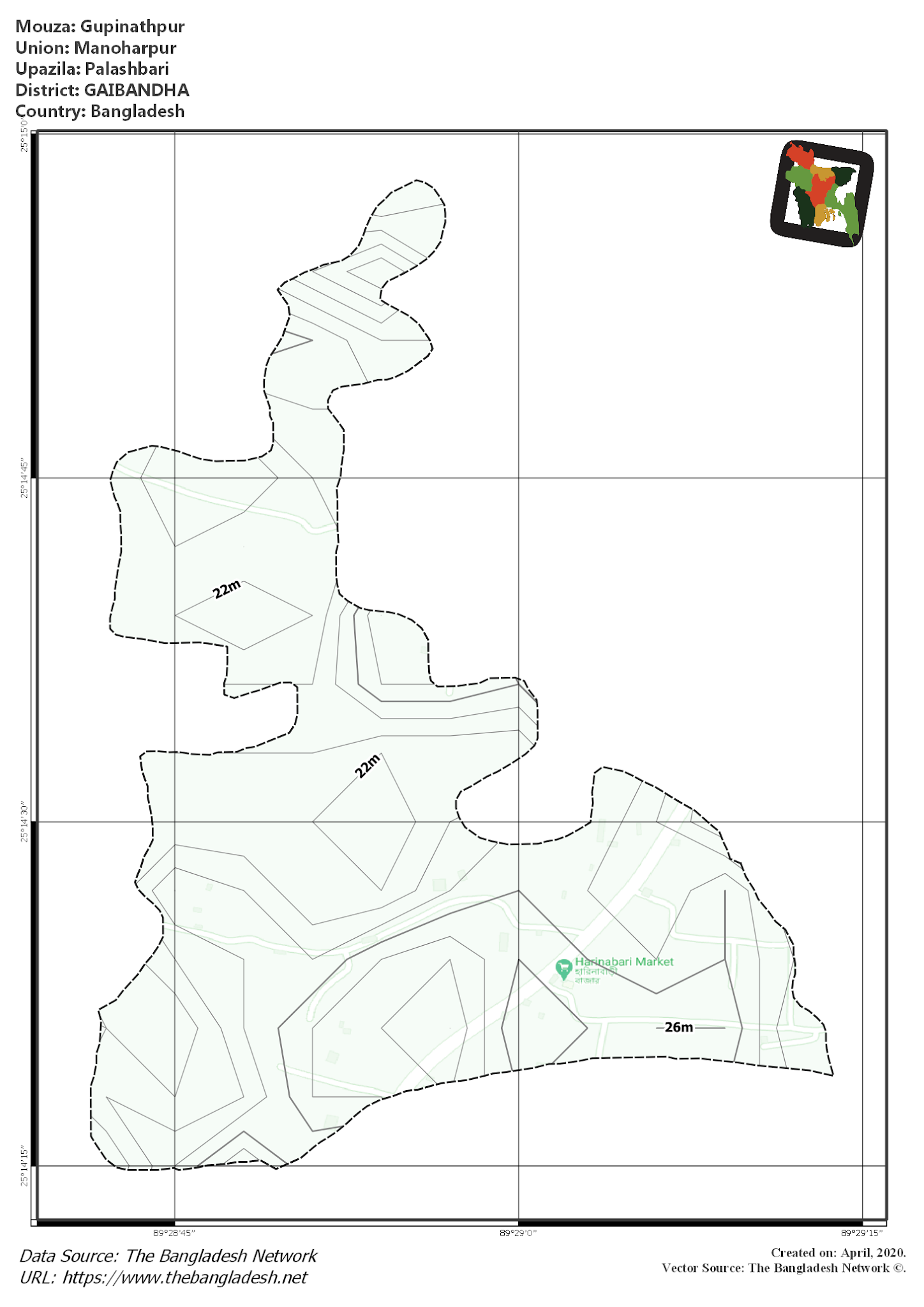 Map of Gupinathpur Mouza of Palashbari Upazila, GAIBANDHA, Bangladesh.