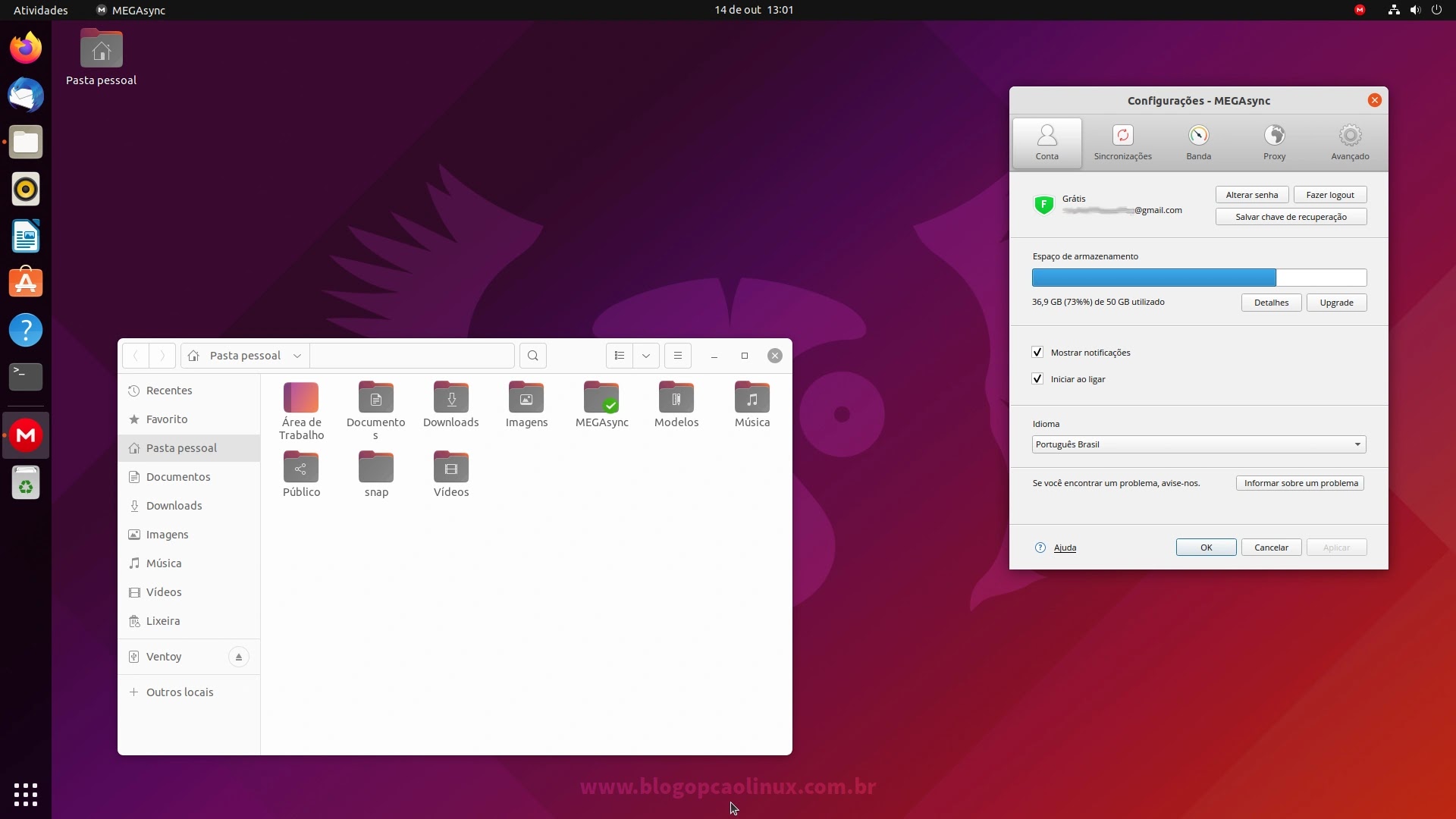 MEGAsync executando no Ubuntu 21.10 (Impish Indri)