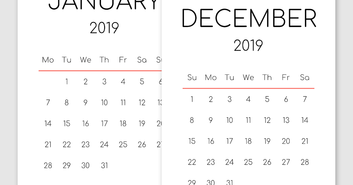 Printable 2019 Calendar - Portrait Orientation