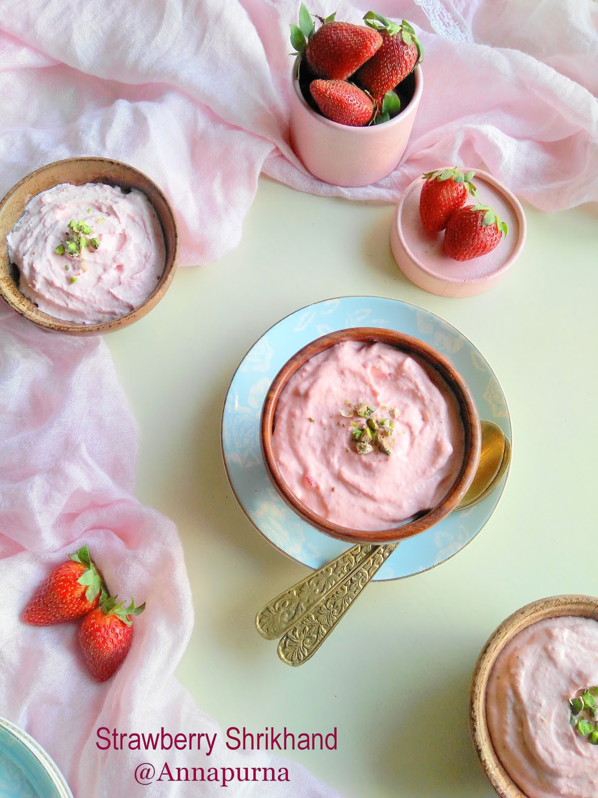 Annapurna Strawberry Shrikhand / Strawberry Flavored Yogurt Recipe