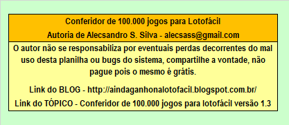 Conferidor 100 mil jogos para lotofacil
