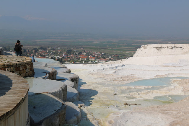 At last, we arrive at the thermal pool which also known as Cleopatras pools after 15 minutes walk from the entrance at HIerapolis in Pamukkale, Turkey At last, we arrive at the thermal pool which also known as Cleopatras pools after 15 minutes walk from the entrance at HIerapolis in Pamukkale, Turkey