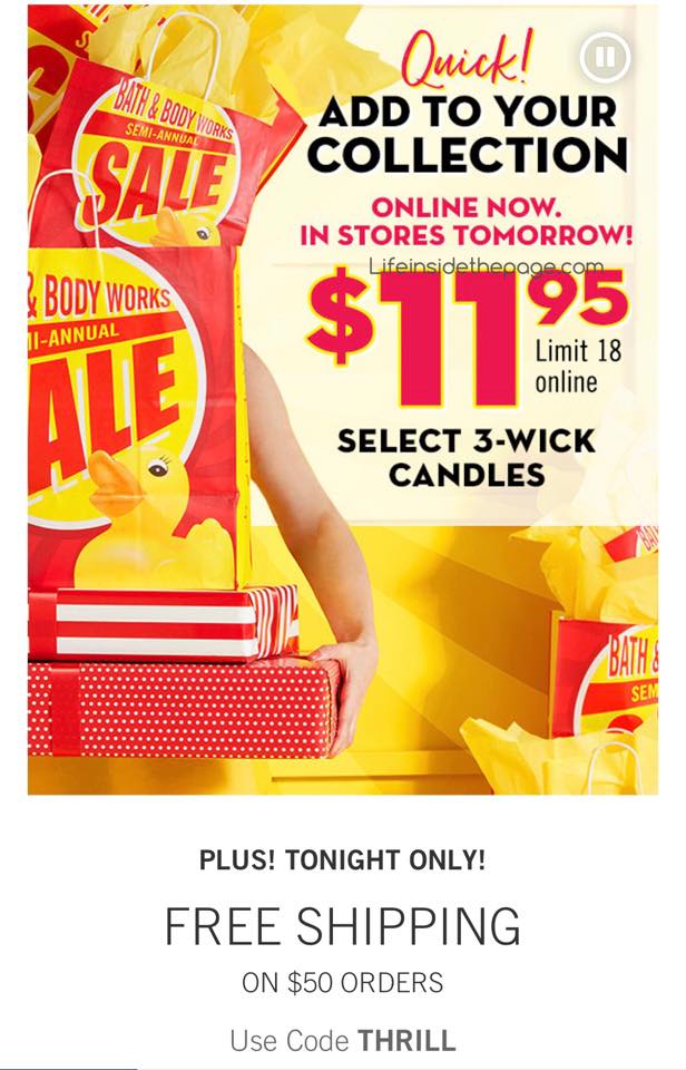 Life Inside the Page Bath & Body Works Flash Sale 11.95 Candle Sale
