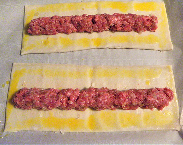 Sausage on Pastry Before Rolling