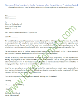 Confirmation Letter to Employee after Completion of Probation Period Confirmation Letter to Employee after Completion of Probation Period