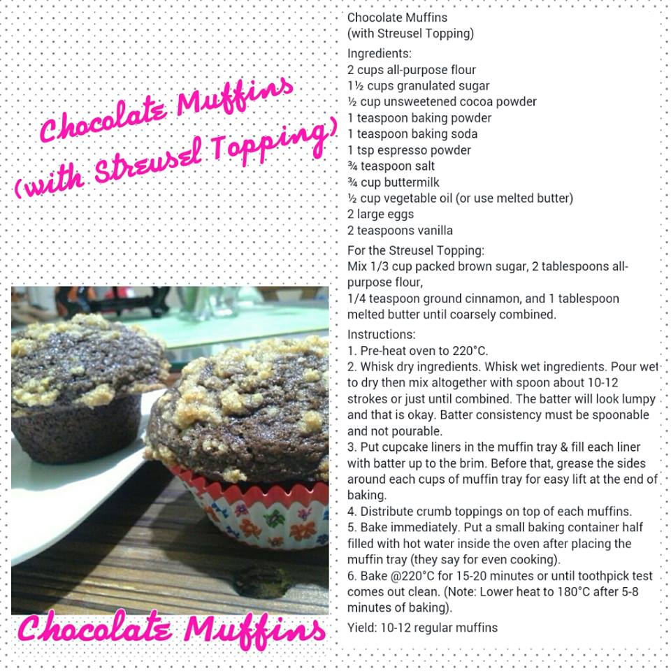 Home Cooking & Baking Chocolate Muffins (with Streusel Topping)