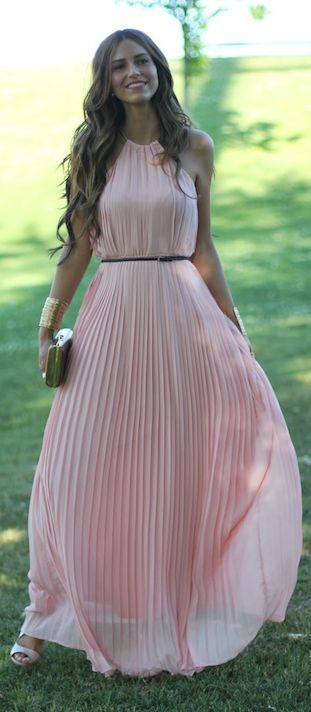 Summer look | Belted pastel pleated maxi dress | Just a Pretty Style