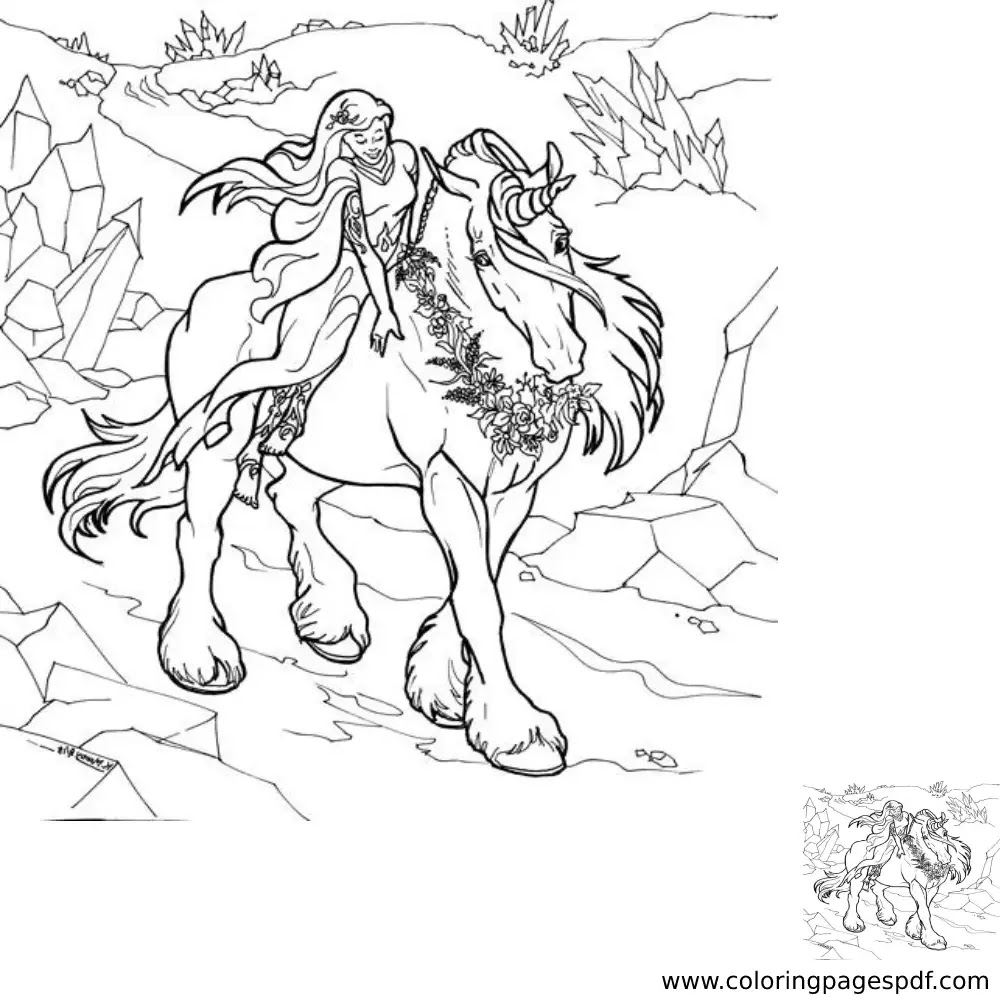 Coloring Page Of A Unicorn With A Woman