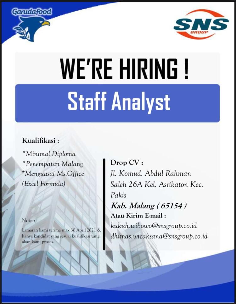 Lowongan Kerja PT. Sinar Niaga Sejahtera (GarudaFood Group