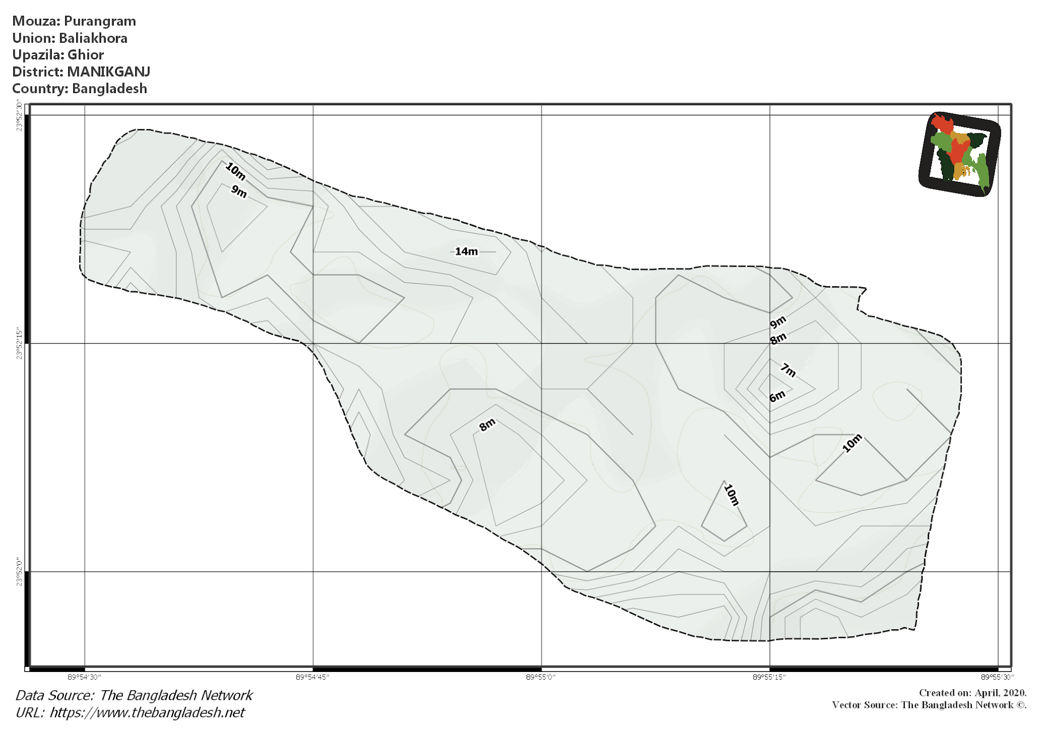 Map of Purangram Mouza of Ghior Upazila, MANIKGANJ, Bangladesh.