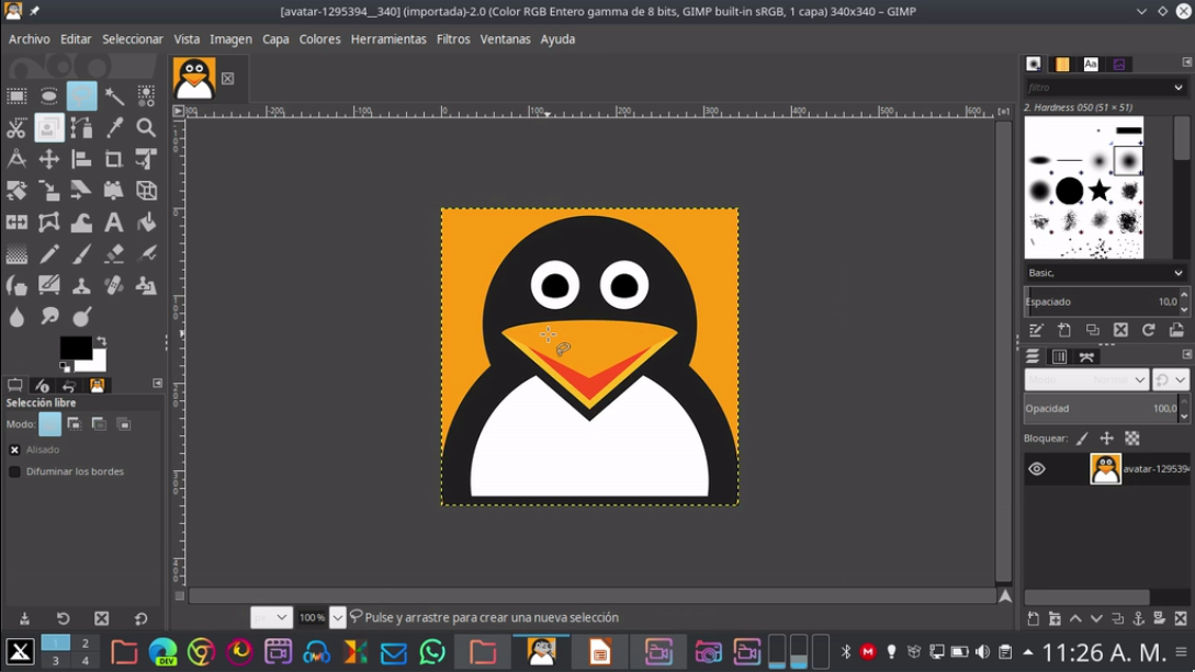 Distritotux presenta recortar imagen con Gimp 2.10