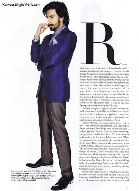Ranveer Singh:'The Next Superstar' on Harper's Bazaar Man Nov 2013 