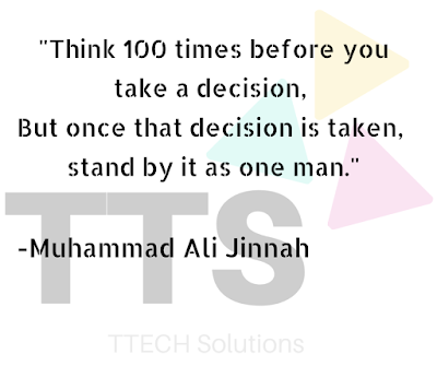 A pic showing logo of TTECH Solutions with Quote of Muhammad Ali Jinnah, Motivational Quote, Good Quote Category