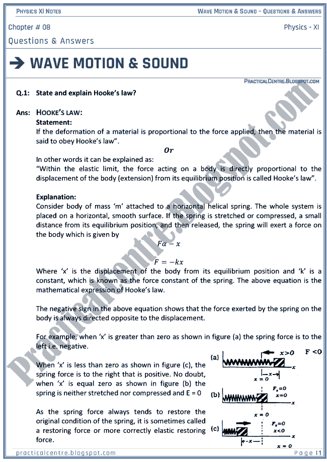Practical Centre Wave Motion & Sound Questions & Answers Physics XI