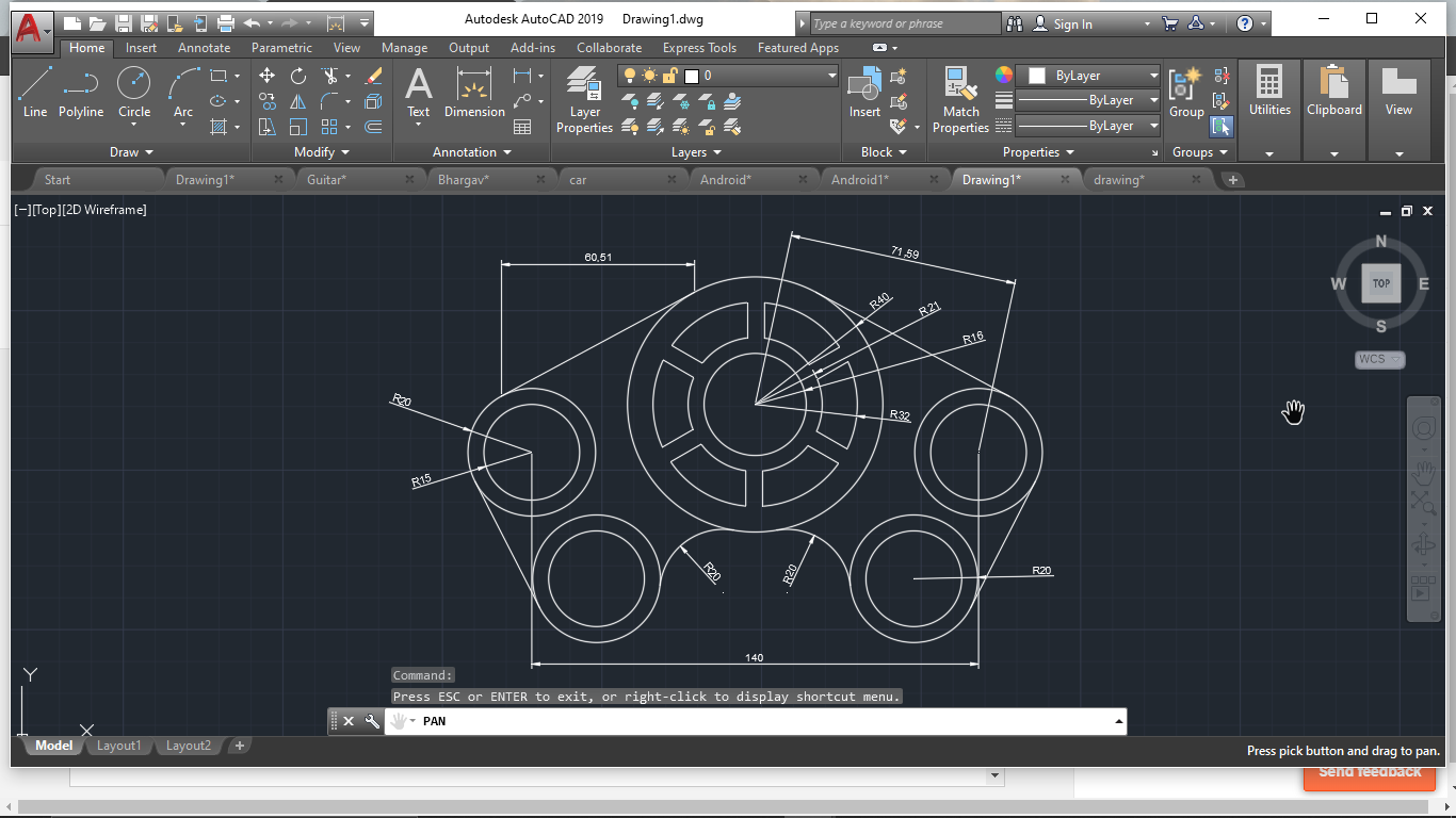 Practice 2D drawing in AutoCAD