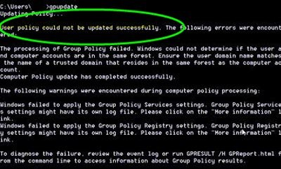 ไม่สามารถอัปเดตนโยบายคอมพิวเตอร์ได้สำเร็จ
