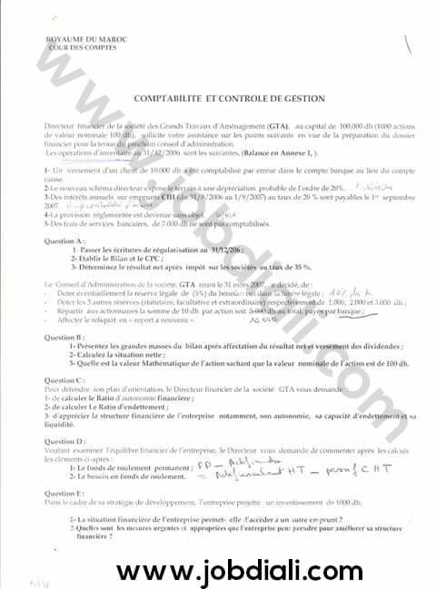 Exemple Concours de Recrutement des Administrateurs 2ème grade - Cour des comptes